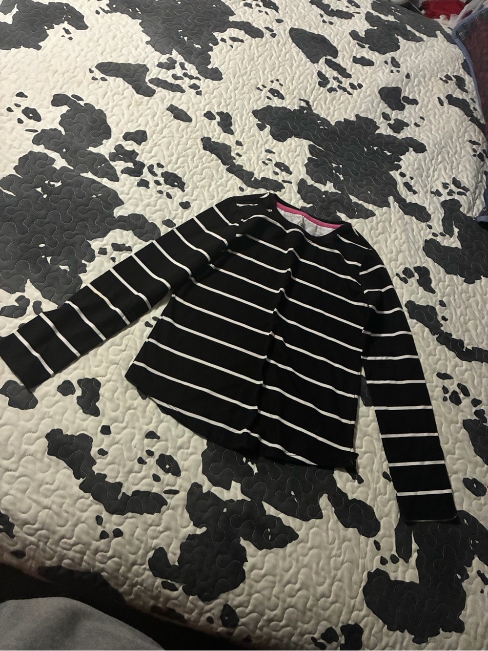 wonder nation Black and White Striped Long-Sleeve Top with Pink Trim